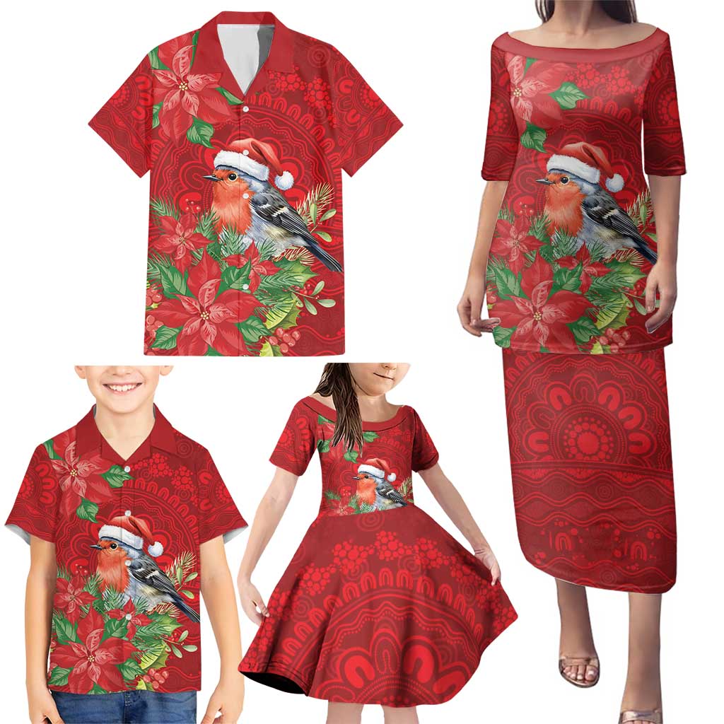 Australian Scarlet Robin Family Matching Puletasi and Hawaiian Shirt Aboriginal Inspired Christmas - Aussie Hoodie