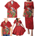 Australian Scarlet Robin Family Matching Puletasi and Hawaiian Shirt Aboriginal Inspired Christmas - Aussie Hoodie