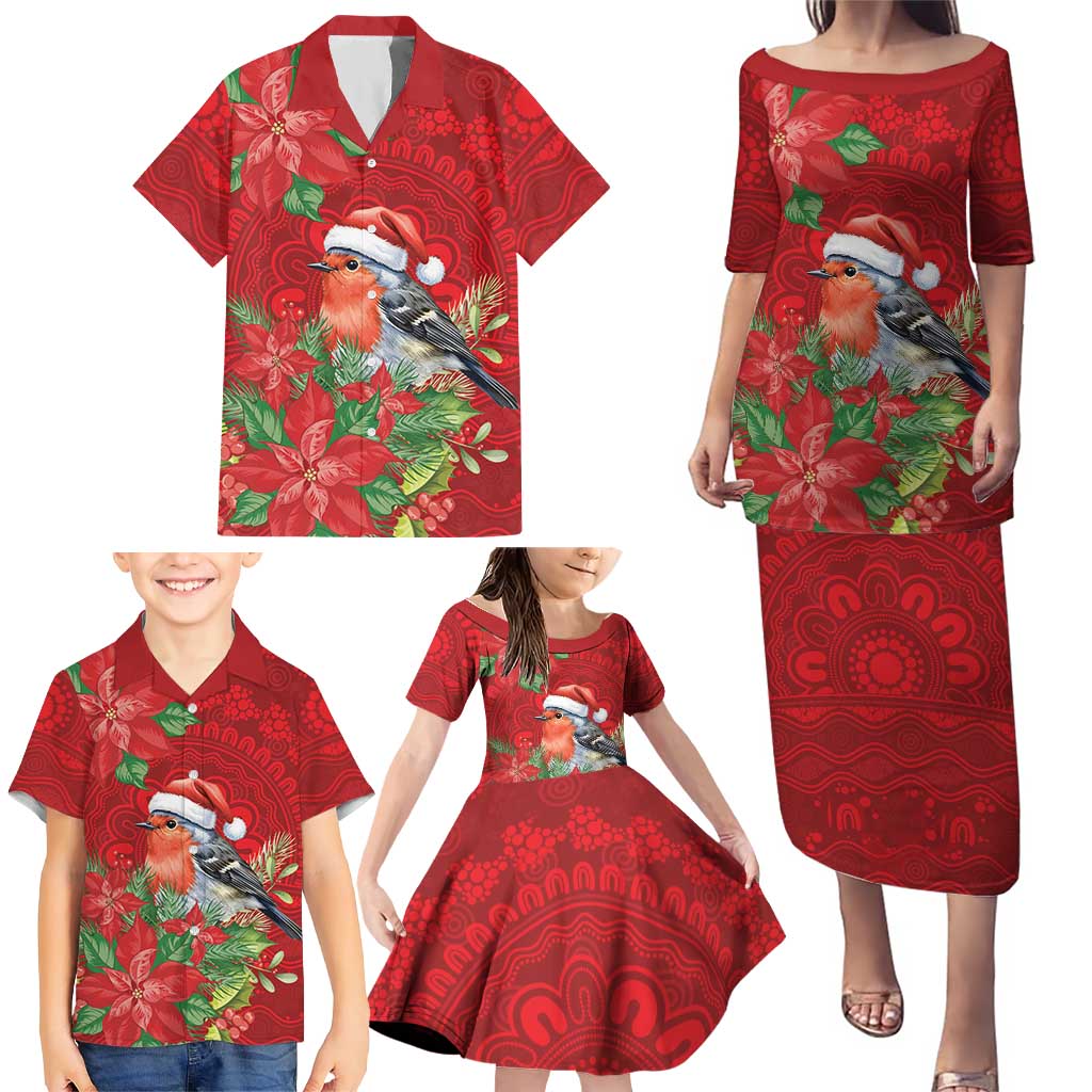 Australian Scarlet Robin Family Matching Puletasi and Hawaiian Shirt Aboriginal Inspired Christmas - Aussie Hoodie