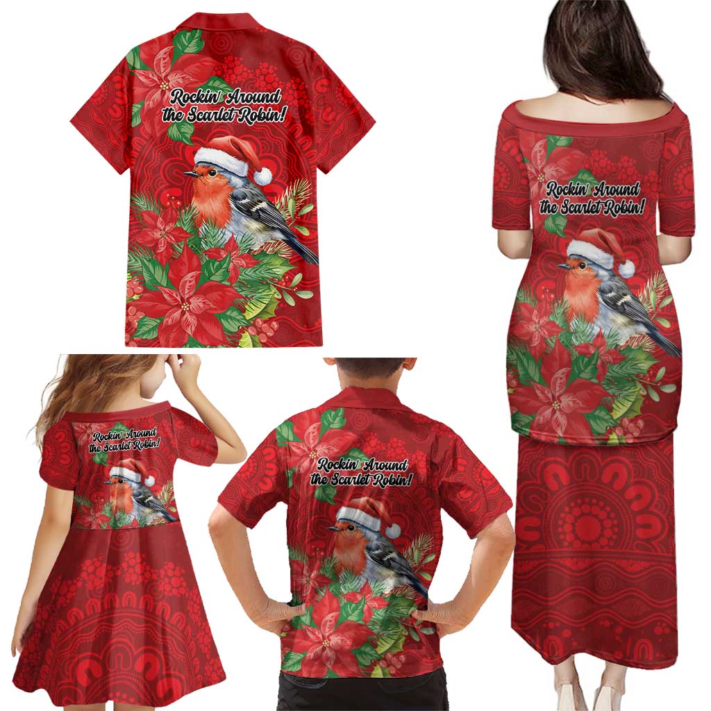 Australian Scarlet Robin Family Matching Puletasi and Hawaiian Shirt Aboriginal Inspired Christmas - Aussie Hoodie
