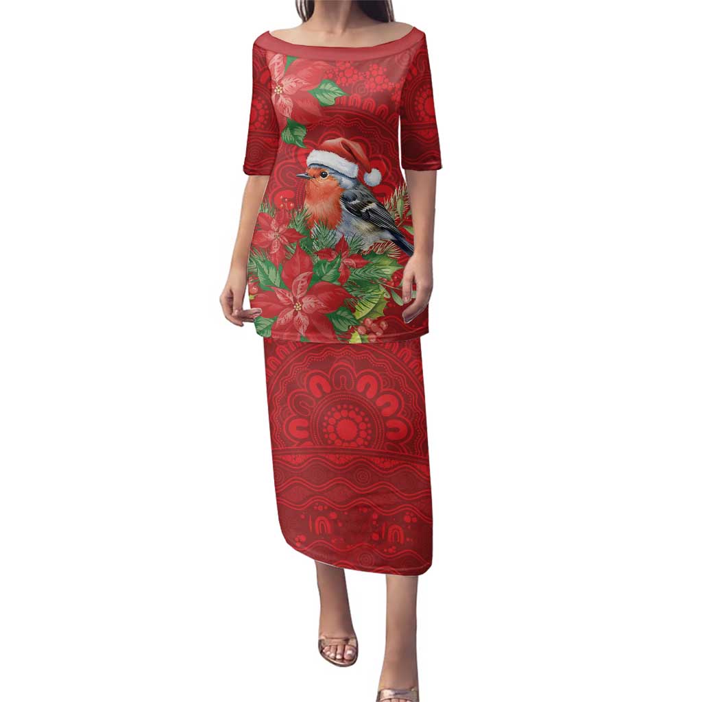 Australian Scarlet Robin Family Matching Puletasi and Hawaiian Shirt Aboriginal Inspired Christmas - Aussie Hoodie