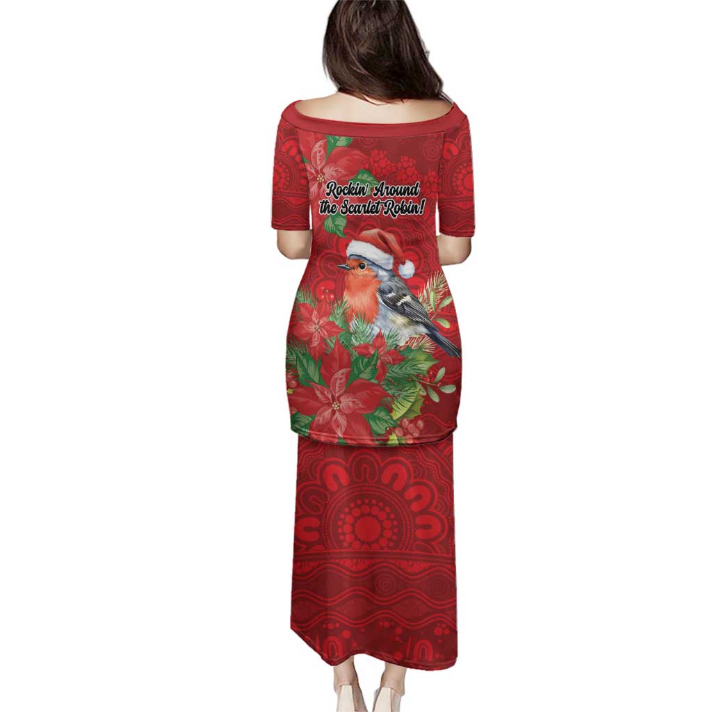 Australian Scarlet Robin Family Matching Puletasi and Hawaiian Shirt Aboriginal Inspired Christmas - Aussie Hoodie