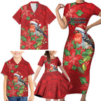 Australian Scarlet Robin Family Matching Short Sleeve Bodycon Dress and Hawaiian Shirt Aboriginal Inspired Christmas - Aussie Hoodie