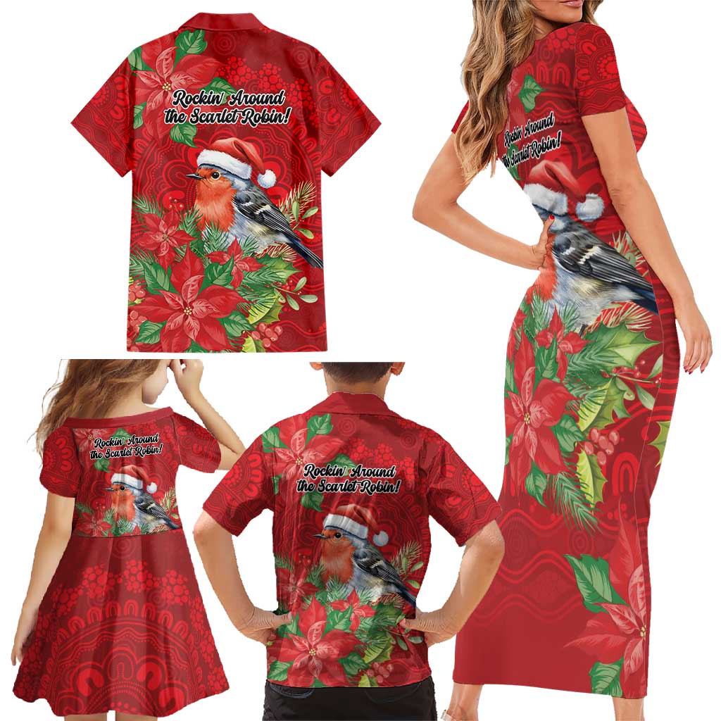 Australian Scarlet Robin Family Matching Short Sleeve Bodycon Dress and Hawaiian Shirt Aboriginal Inspired Christmas - Aussie Hoodie