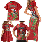 Australian Scarlet Robin Family Matching Short Sleeve Bodycon Dress and Hawaiian Shirt Aboriginal Inspired Christmas - Aussie Hoodie