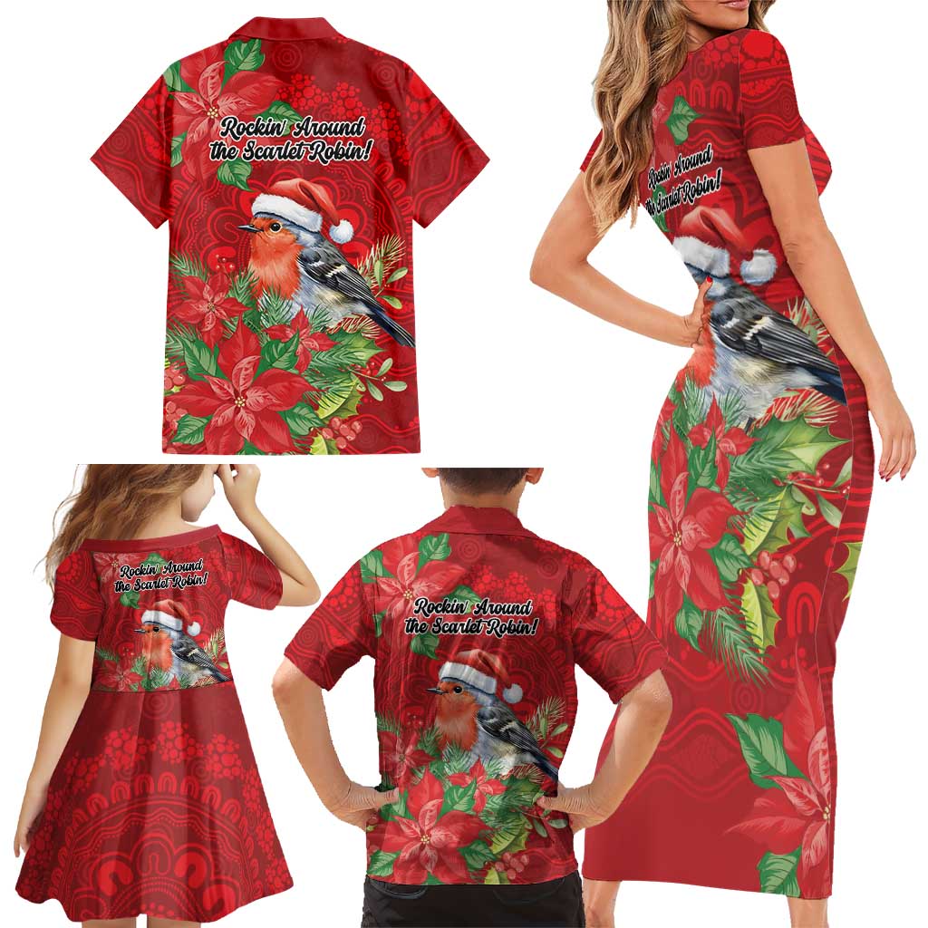 Australian Scarlet Robin Family Matching Short Sleeve Bodycon Dress and Hawaiian Shirt Aboriginal Inspired Christmas - Aussie Hoodie