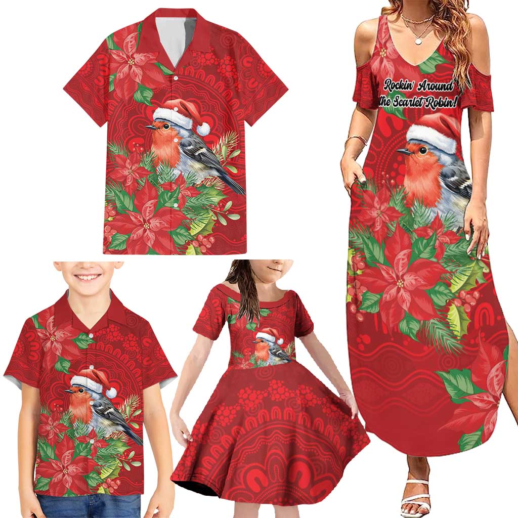 Australian Scarlet Robin Family Matching Summer Maxi Dress and Hawaiian Shirt Aboriginal Inspired Christmas - Aussie Hoodie