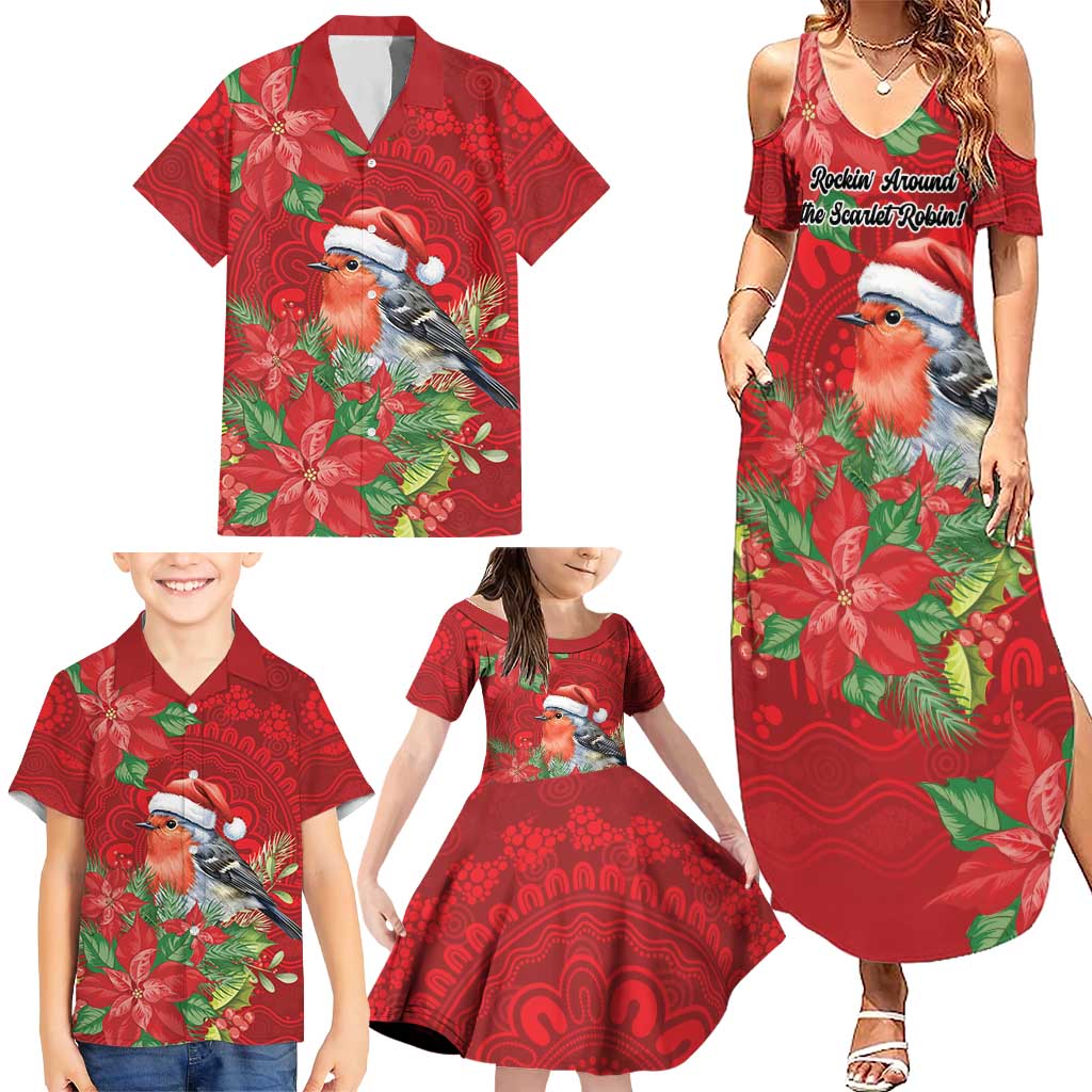Australian Scarlet Robin Family Matching Summer Maxi Dress and Hawaiian Shirt Aboriginal Inspired Christmas - Aussie Hoodie