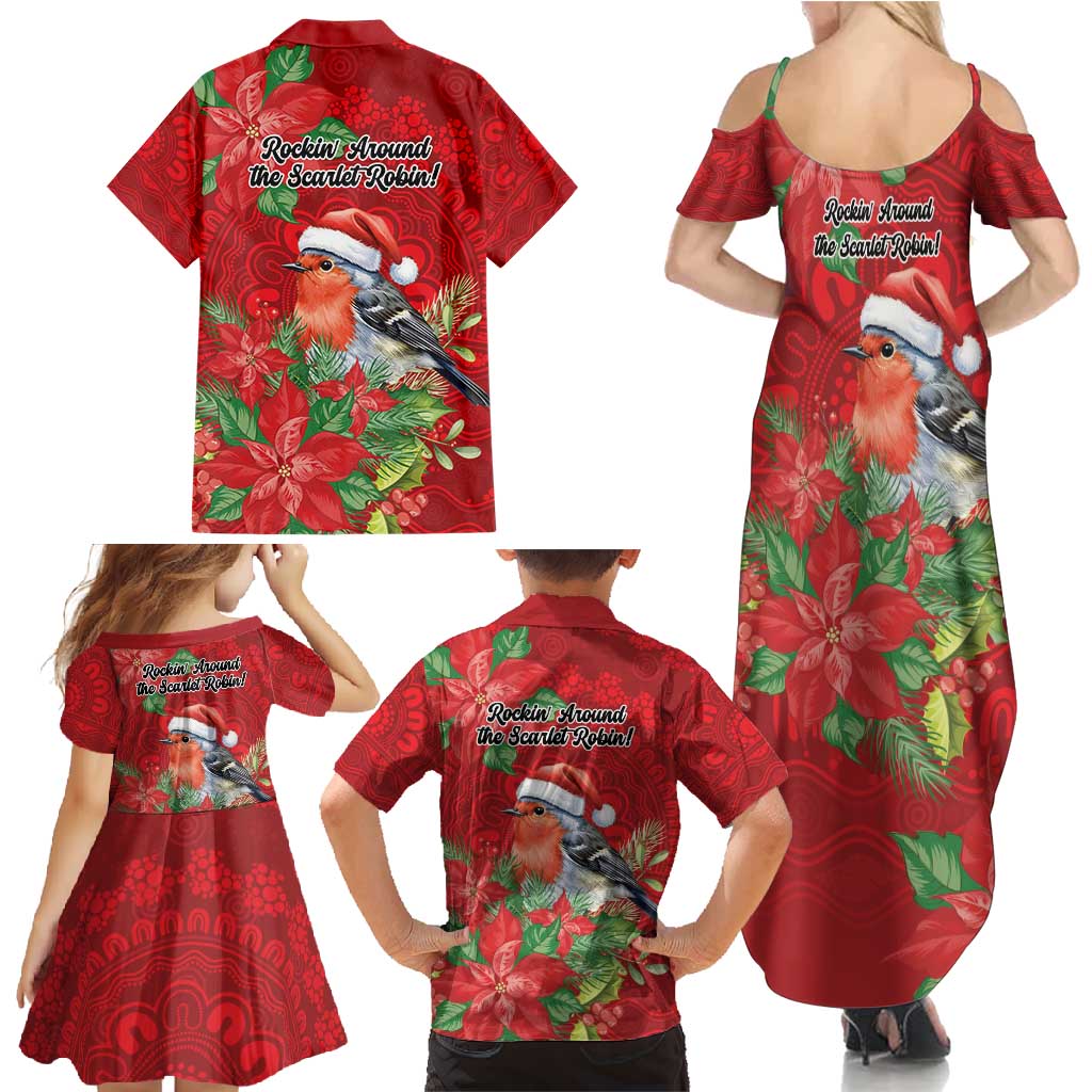 Australian Scarlet Robin Family Matching Summer Maxi Dress and Hawaiian Shirt Aboriginal Inspired Christmas - Aussie Hoodie