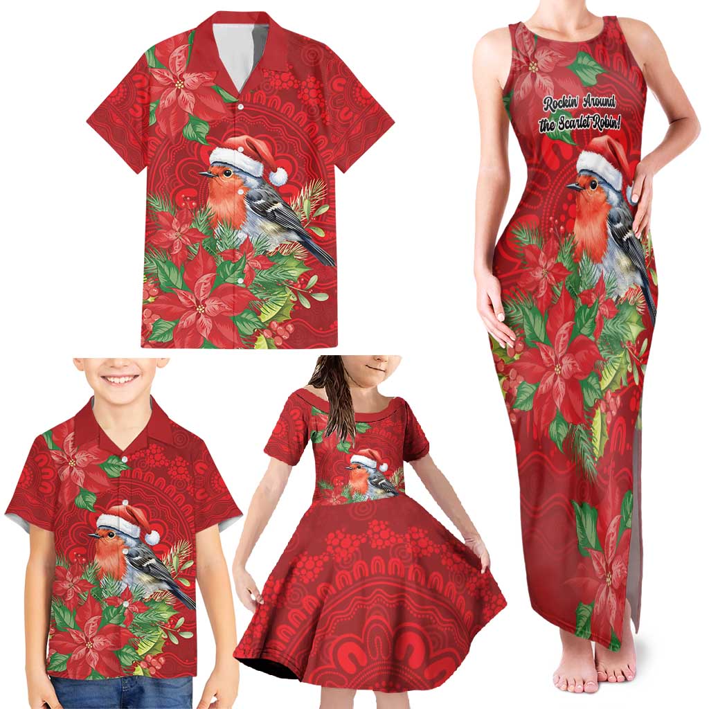 Australian Scarlet Robin Family Matching Tank Maxi Dress and Hawaiian Shirt Aboriginal Inspired Christmas - Aussie Hoodie