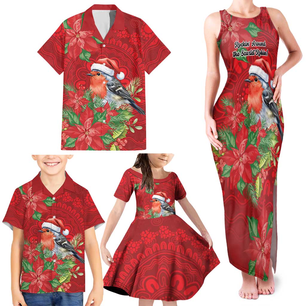 Australian Scarlet Robin Family Matching Tank Maxi Dress and Hawaiian Shirt Aboriginal Inspired Christmas - Aussie Hoodie
