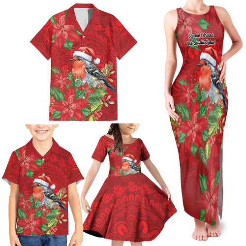 Australian Scarlet Robin Family Matching Tank Maxi Dress and Hawaiian Shirt Aboriginal Inspired Christmas - Aussie Hoodie