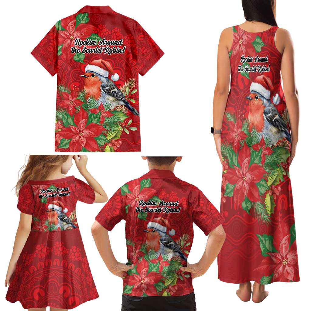 Australian Scarlet Robin Family Matching Tank Maxi Dress and Hawaiian Shirt Aboriginal Inspired Christmas - Aussie Hoodie
