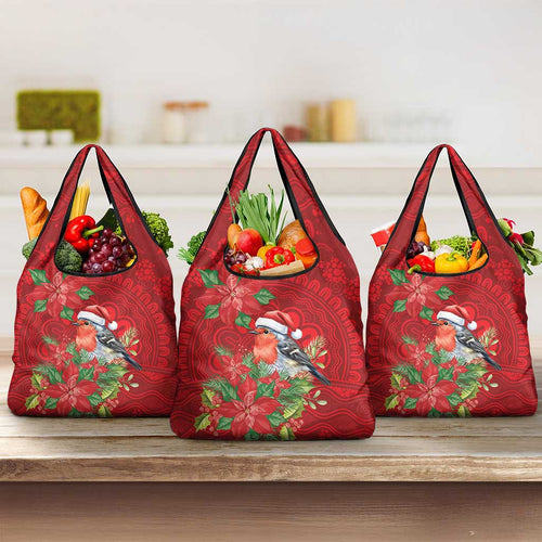 Australian Scarlet Robin Grocery Bag Aboriginal Inspired Christmas - Aussie Hoodie