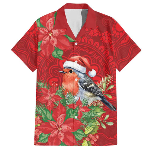 Australian Scarlet Robin Hawaiian Shirt Aboriginal Inspired Christmas - Aussie Hoodie