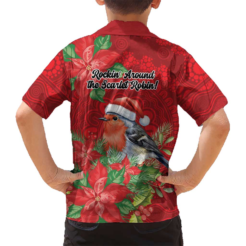 Australian Scarlet Robin Hawaiian Shirt Aboriginal Inspired Christmas - Aussie Hoodie