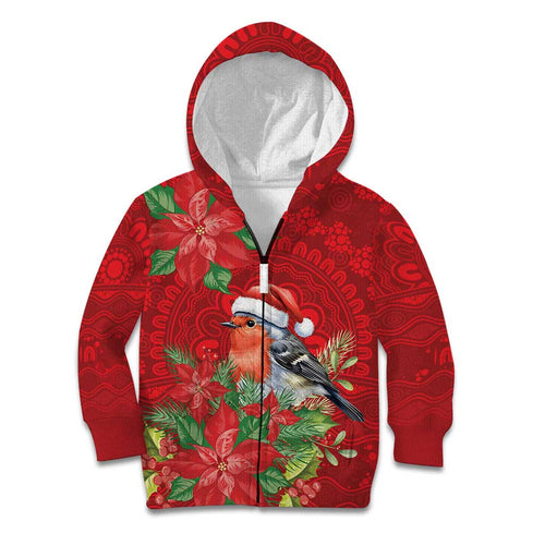 Australian Scarlet Robin Kid Hoodie Aboriginal Inspired Christmas - Aussie Hoodie