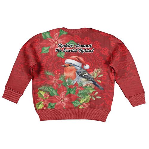 Australian Scarlet Robin Kid Ugly Christmas Sweater Aboriginal Inspired Christmas - Aussie Hoodie