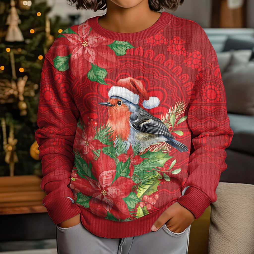 Australian Scarlet Robin Kid Ugly Christmas Sweater Aboriginal Inspired Christmas - Aussie Hoodie