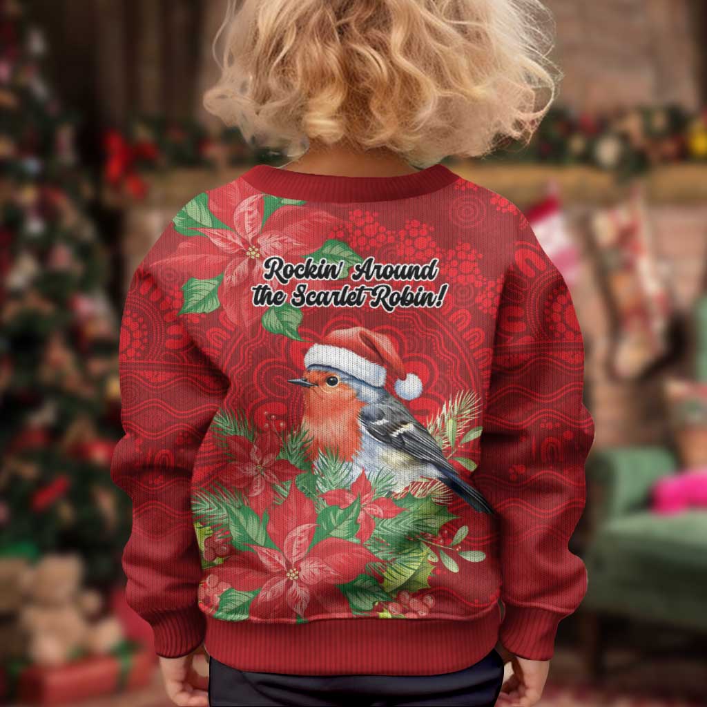 Australian Scarlet Robin Kid Ugly Christmas Sweater Aboriginal Inspired Christmas - Aussie Hoodie