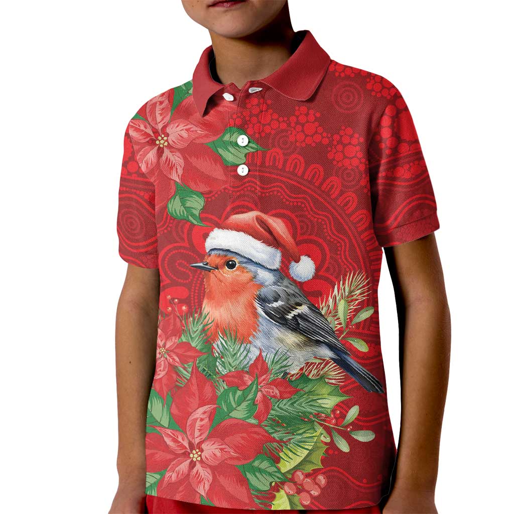 Australian Scarlet Robin Kid Polo Shirt Aboriginal Inspired Christmas - Aussie Hoodie