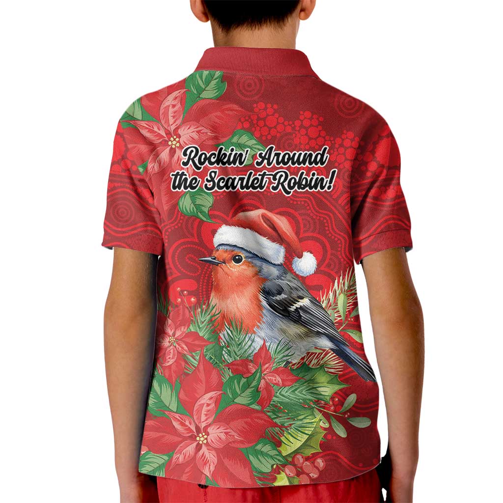 Australian Scarlet Robin Kid Polo Shirt Aboriginal Inspired Christmas - Aussie Hoodie