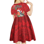Australian Scarlet Robin Kid Short Sleeve Dress Aboriginal Inspired Christmas - Aussie Hoodie