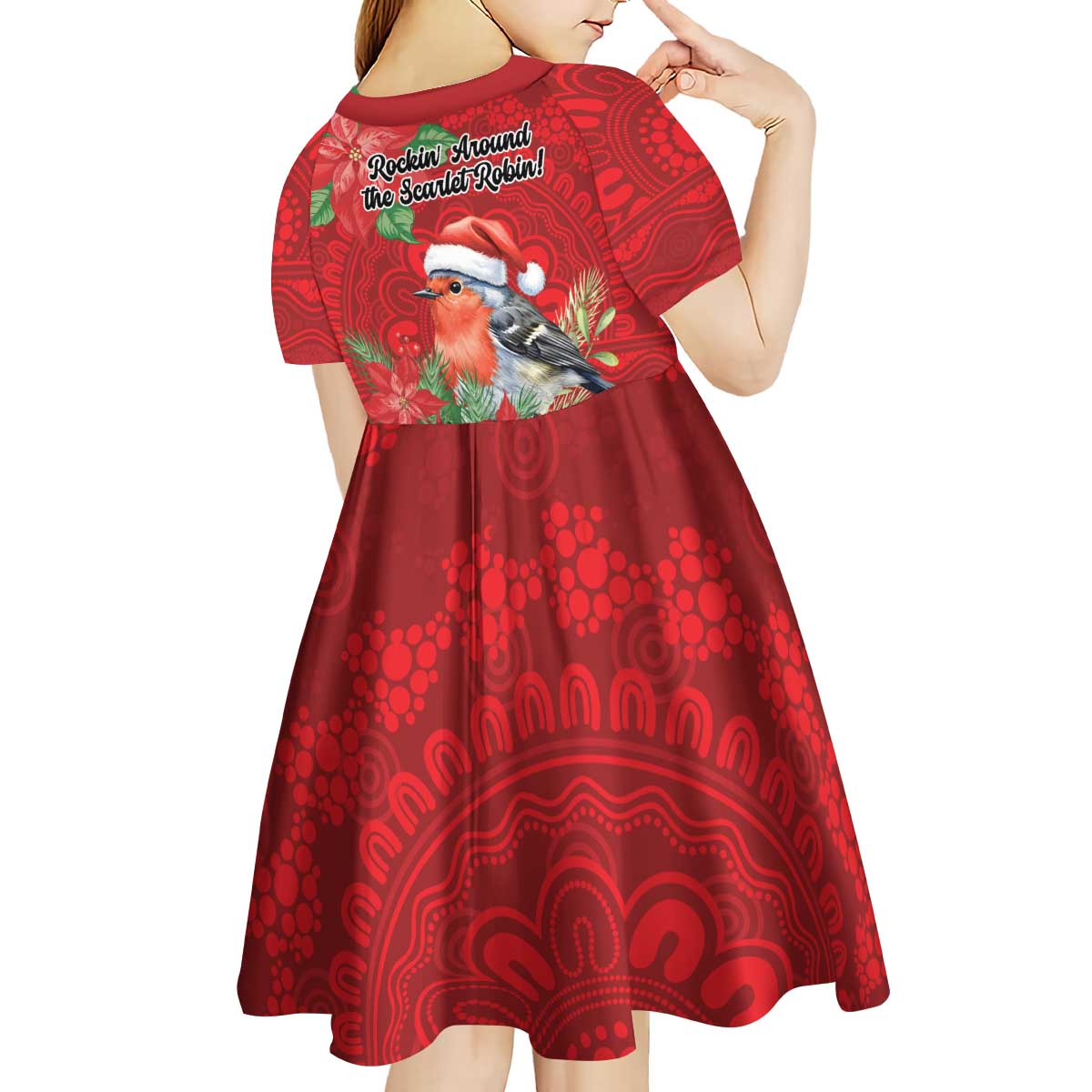 Australian Scarlet Robin Kid Short Sleeve Dress Aboriginal Inspired Christmas - Aussie Hoodie
