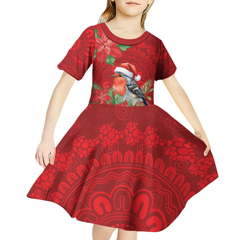 Australian Scarlet Robin Kid Short Sleeve Dress Aboriginal Inspired Christmas - Aussie Hoodie