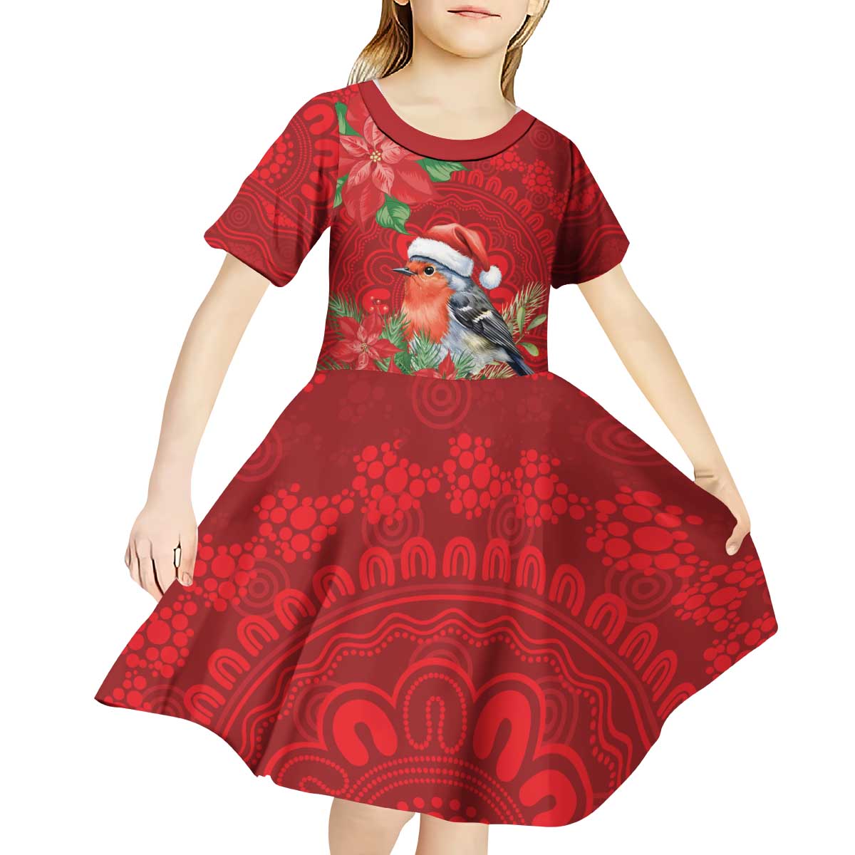 Australian Scarlet Robin Kid Short Sleeve Dress Aboriginal Inspired Christmas - Aussie Hoodie