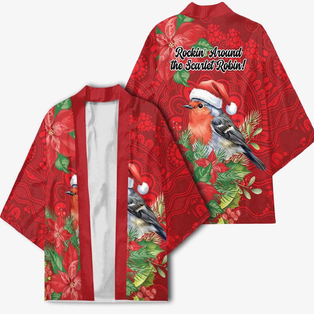 Australian Scarlet Robin Kimono Aboriginal Inspired Christmas - Aussie Hoodie