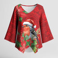 Australian Scarlet Robin Kimono Sleeve Blouse Aboriginal Inspired Christmas - Aussie Hoodie