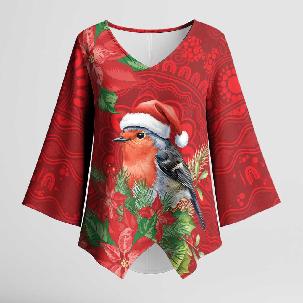 Australian Scarlet Robin Kimono Sleeve Blouse Aboriginal Inspired Christmas - Aussie Hoodie