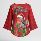 Australian Scarlet Robin Kimono Sleeve Blouse Aboriginal Inspired Christmas - Aussie Hoodie