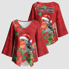 Australian Scarlet Robin Kimono Sleeve Blouse Aboriginal Inspired Christmas - Aussie Hoodie