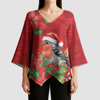 Australian Scarlet Robin Kimono Sleeve Blouse Aboriginal Inspired Christmas - Aussie Hoodie