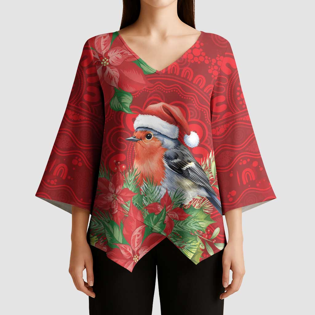 Australian Scarlet Robin Kimono Sleeve Blouse Aboriginal Inspired Christmas - Aussie Hoodie