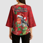 Australian Scarlet Robin Kimono Sleeve Blouse Aboriginal Inspired Christmas - Aussie Hoodie
