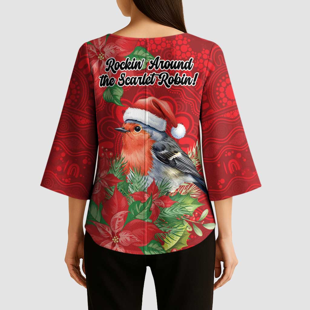 Australian Scarlet Robin Kimono Sleeve Blouse Aboriginal Inspired Christmas - Aussie Hoodie