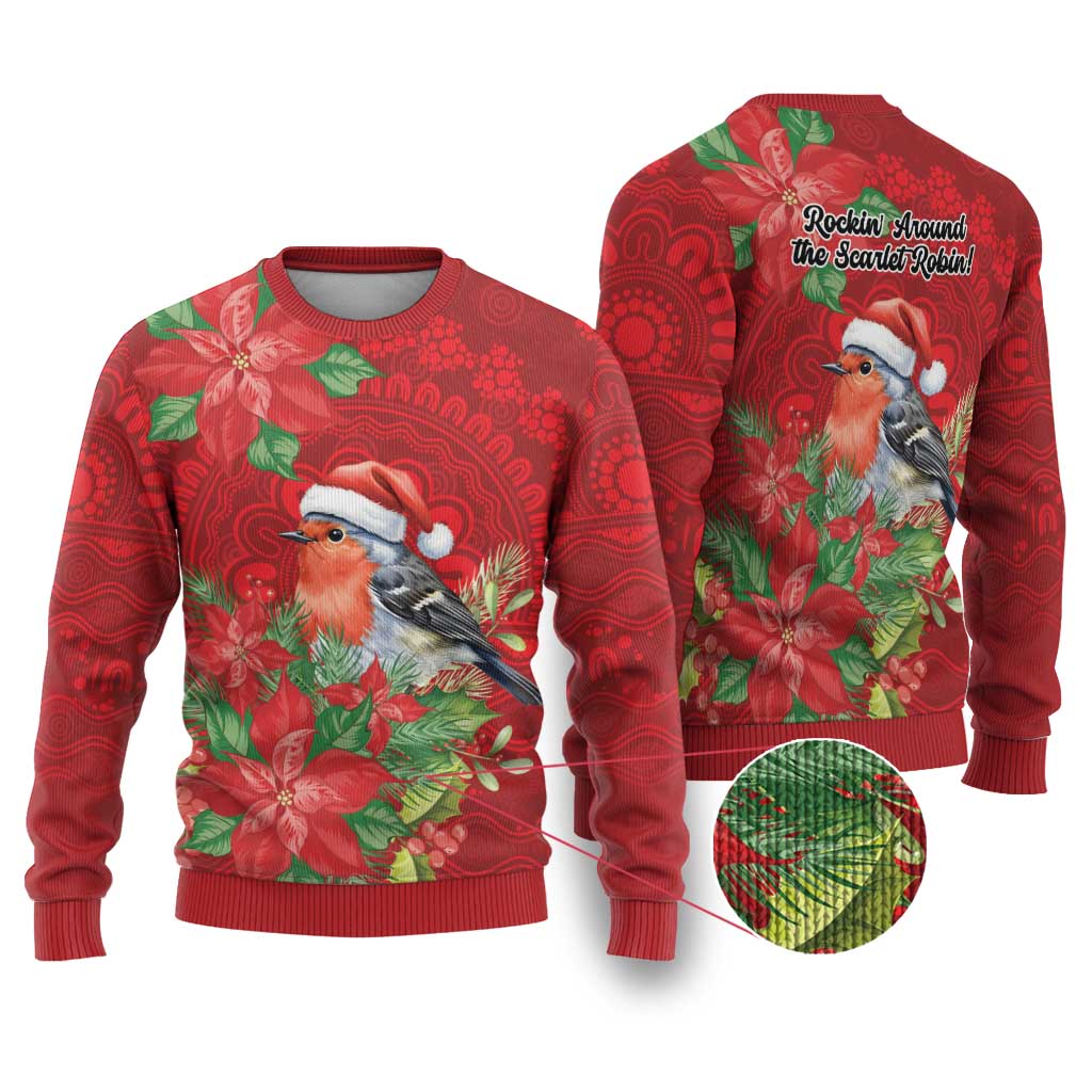 Australian Scarlet Robin Ugly Christmas Sweater Aboriginal Inspired Christmas - Aussie Hoodie