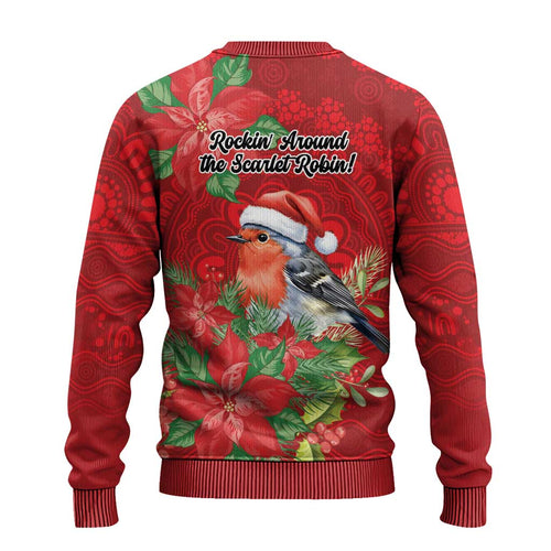 Australian Scarlet Robin Ugly Christmas Sweater Aboriginal Inspired Christmas - Aussie Hoodie