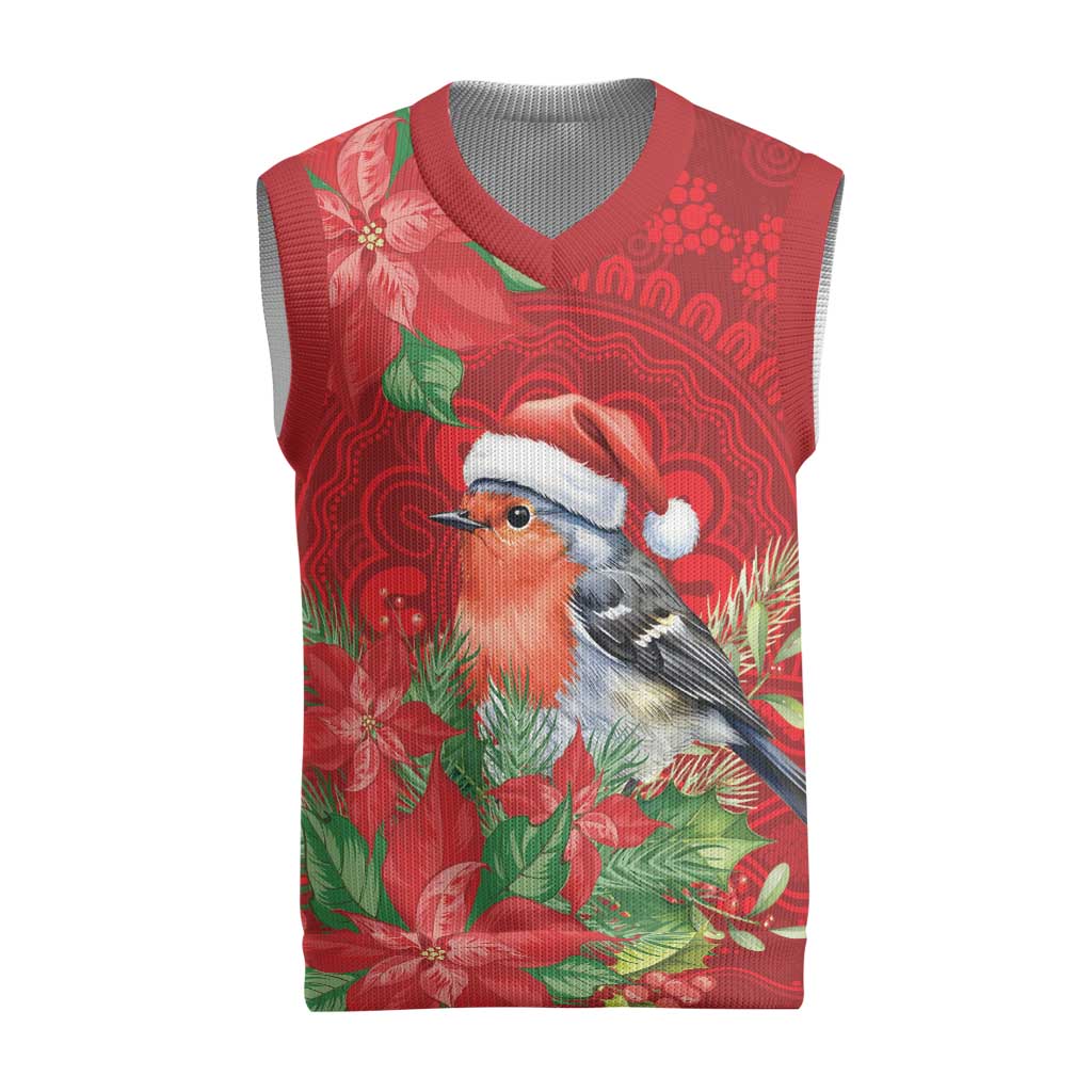 Australian Scarlet Robin Christmas Knitted V-Neck Vest Aboriginal Inspired Christmas - Aussie Hoodie