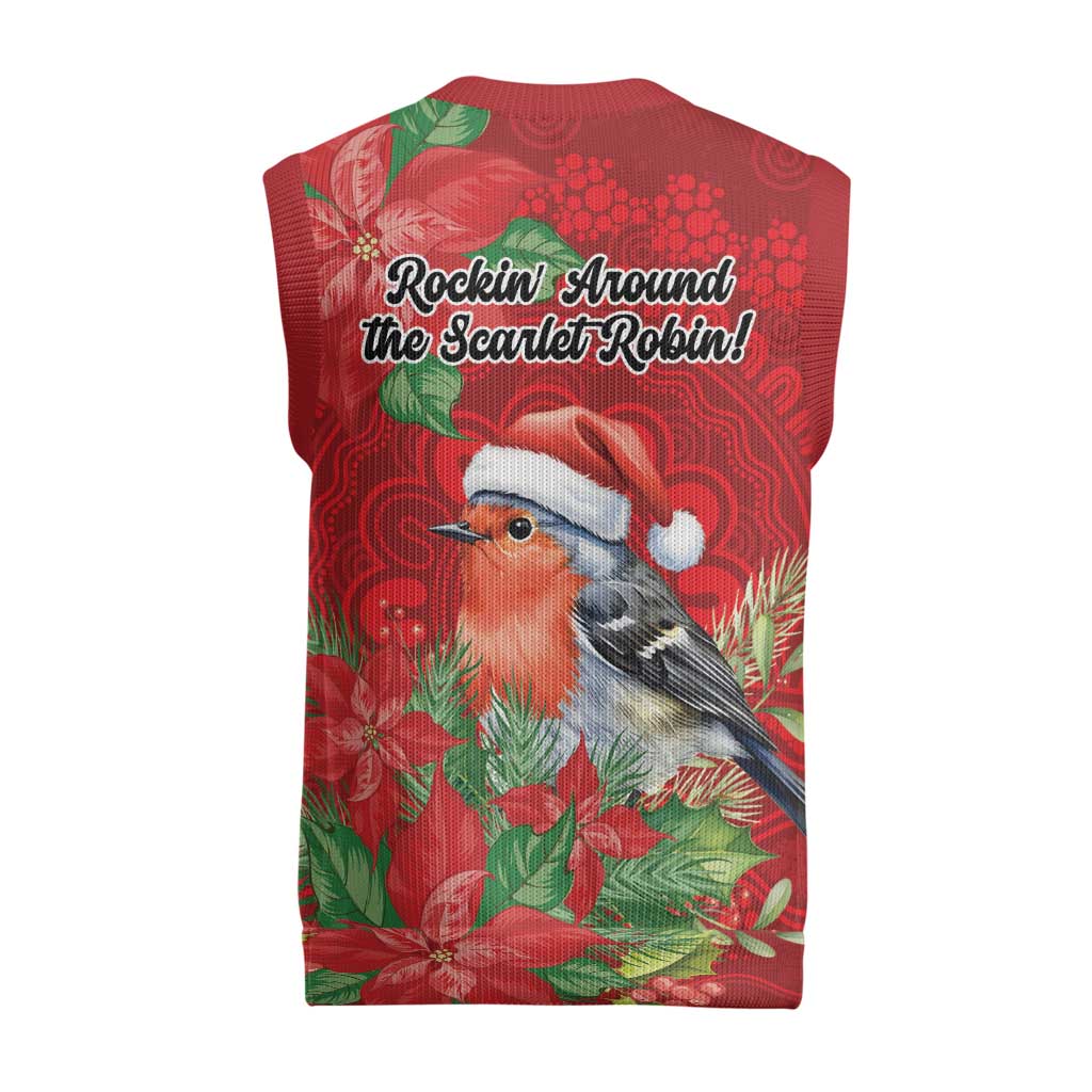 Australian Scarlet Robin Christmas Knitted V-Neck Vest Aboriginal Inspired Christmas - Aussie Hoodie