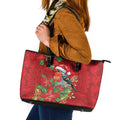 Australian Scarlet Robin Leather Tote Bag Aboriginal Inspired Christmas - Aussie Hoodie