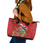 Australian Scarlet Robin Leather Tote Bag Aboriginal Inspired Christmas - Aussie Hoodie