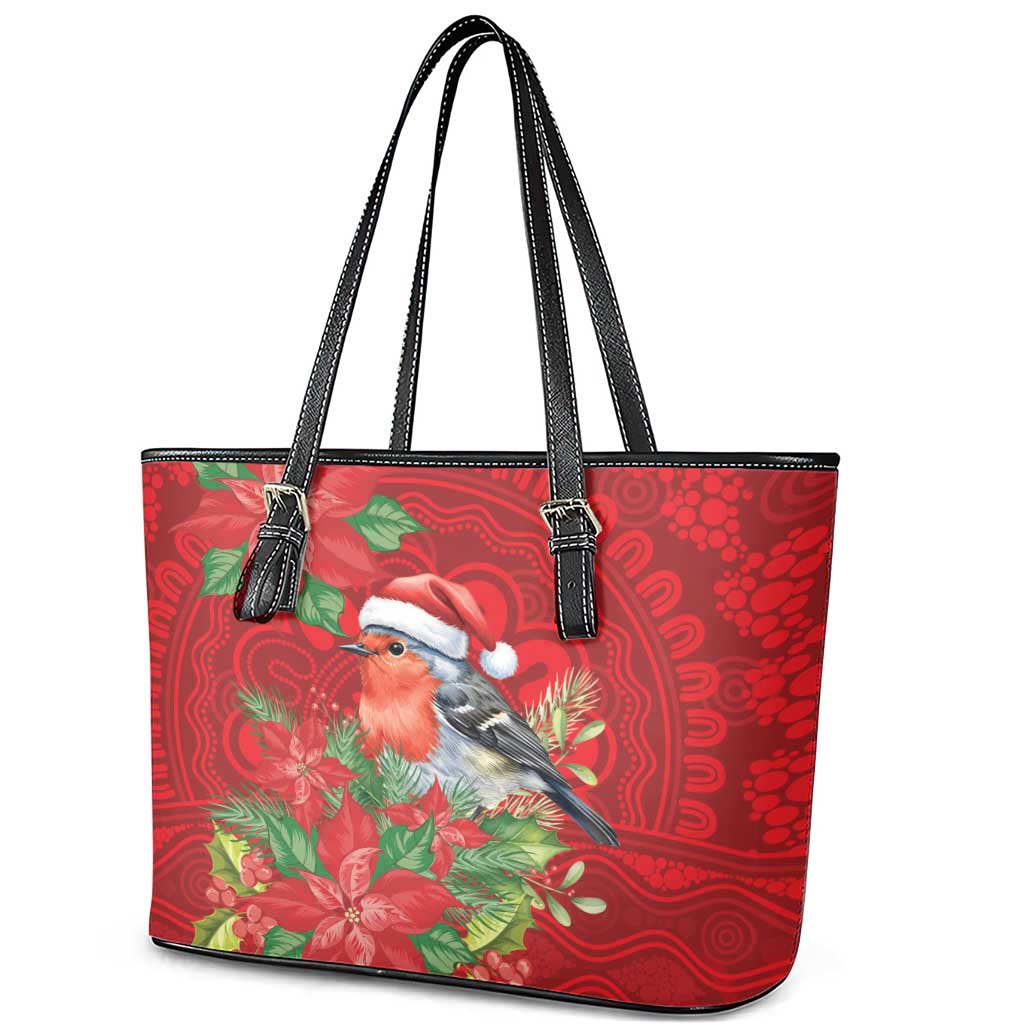 Australian Scarlet Robin Leather Tote Bag Aboriginal Inspired Christmas - Aussie Hoodie