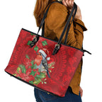 Australian Scarlet Robin Leather Tote Bag Aboriginal Inspired Christmas - Aussie Hoodie