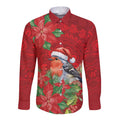 Australian Scarlet Robin Long Sleeve Button Shirt Aboriginal Inspired Christmas - Aussie Hoodie