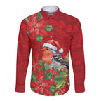 Australian Scarlet Robin Long Sleeve Button Shirt Aboriginal Inspired Christmas - Aussie Hoodie
