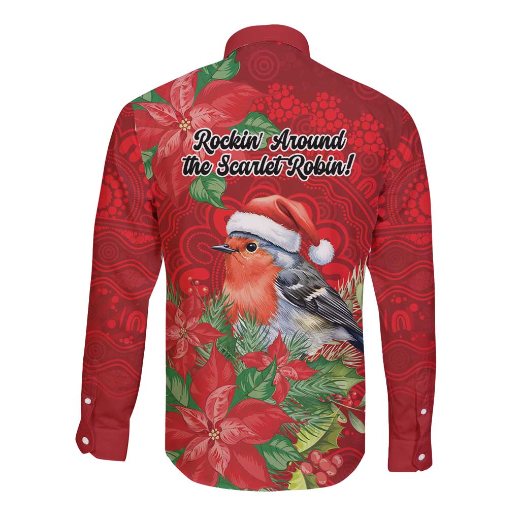 Australian Scarlet Robin Long Sleeve Button Shirt Aboriginal Inspired Christmas - Aussie Hoodie